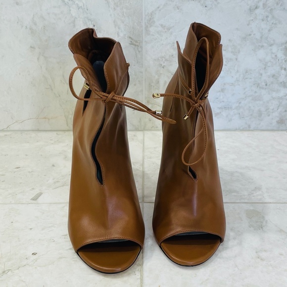 JIMMY CHOO Ankle Boot Bootie Memphis 100 Leather Canyon Brown Camel Peep… - Picture 3 of 16